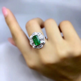 3ct Green Emerald Cocktail Art Deco Engagement Ring 14k White Gold Over Cluster