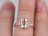 1.7ct Cushion Cut Morganite Engagement Ring Infinity Twisted 14k Rose Gold Over