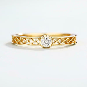 Open Mesh Shank Solitaire Ring 0.65ct Round Cut Diamond 14k Yellow Gold Finish