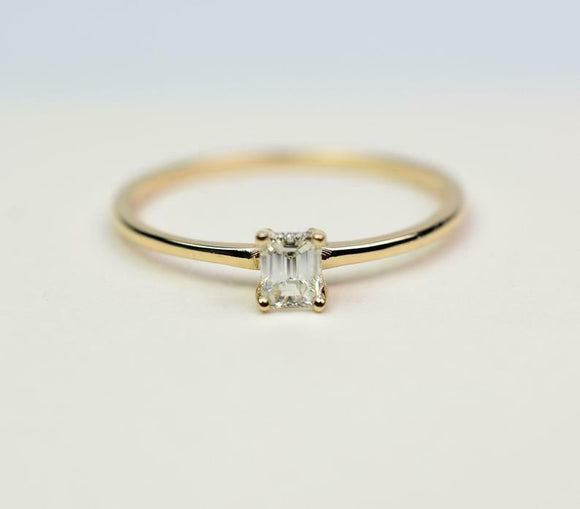 0.5ct Engagement Ring Emerald Cut Diamond Solitaire Design 14k YellowGold Finish