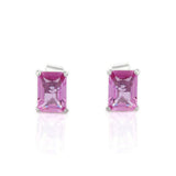 1.67ct Stud Earrings Emerald Cut Pink Sapphire Solitaire 14k White Gold Finish