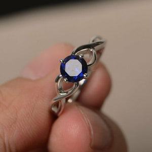 1.5ct Round Cut Blue Sapphire Engagement Ring 14k White Gold Finish Infinity