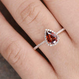 1ct Pear Cut Red Garnet Halo Engagement Ring 14k RoseGold Over with Round Accent