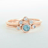 1.2ct Round Cut Blue Aquamarine Engagement Ring Bridal Set 14k Rose Gold Finish