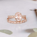 2.3ct Oval Cut Morganite Engagement Ring Milgrain Bridal Set 14k Rose Gold Over