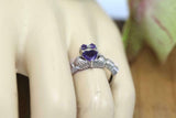 1.2ct Heart Cut Purple Amethyst Engagement Ring Claddagh 14k White Gold Finish