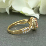 2ct Oval Cut Peach Morganite Halo Infinity Engagement Ring 14k YellowGold Finish