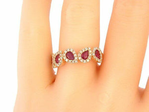 1ct Pear Cut Pink Ruby 5 Stone Halo Unique Engagement Ring 14k Rose Gold Finish