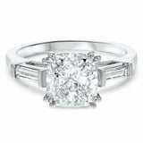 2ct Engagement Ring Cushion Diamond Trilogy Baguette Accent 14k White Gold Over