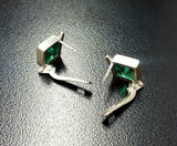 2ct Stud Earrings Princess Cut Emerald Rhombus Solitaire 14k White Gold Finish