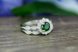 2.3ct Round Cut Green Emerald Engagement Ring Bridal Set 14k White Gold Finish