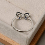 0.5ct Heart Cut Blue Sapphire Bow Knot Engagement Ring 14k White Gold Finish