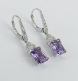 2ct Radiant Cut Purple Amethyst Milgrain Drop Earrings 14k White Gold Finish