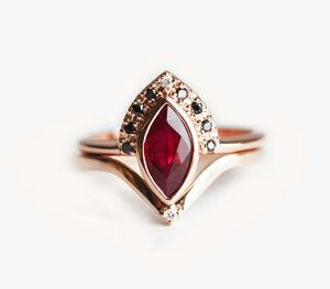 2ct Marquise Cut Pink Ruby Engagement Ring 14k RoseGold Finish Unique Bridal Set