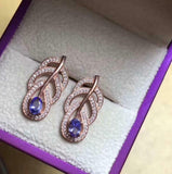 2ct Drop Earrings Oval Cut Blue Tanzanite Petal Leaf Design 14k Rose Gold Finish