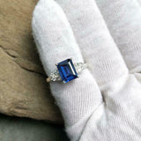 1.7ct Engagement Ring Emerald Blue Sapphire Diamond Accent 14k White Gold Finish