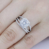 5Ct Round Cut Diamond Bridal Set Wide Split Band Halo Ring 14K White Gold Finish