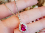 1.5ct Pear Pink Ruby Double Halo Cluster Pendant with Chain 14k White Gold Over