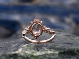 1.3ct Oval Cut Morganite Engagement Ring Halo Unique Art Deco 14k Rose Gold Over