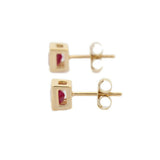 0.7ct Stud Earrings Princess Cut Pink Ruby Bezel Solitaire 14k YellowGold Finish