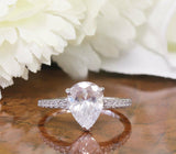 Accents Solitaire Engagement Ring 1ct Pear Cut Diamond 14k White Gold Finish