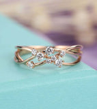 1.5ct Round Cut Diamond Engagement Ring Floral Cluster Twig 14k Rose Gold Finish