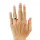 3ct Emerald Cut Blue Sapphire Diamond Halo Split Band Ring 14k White Gold Finish