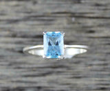 1ct Engagement Ring Radiant Cut Blue Topaz Solitaire 14k White Gold Finish