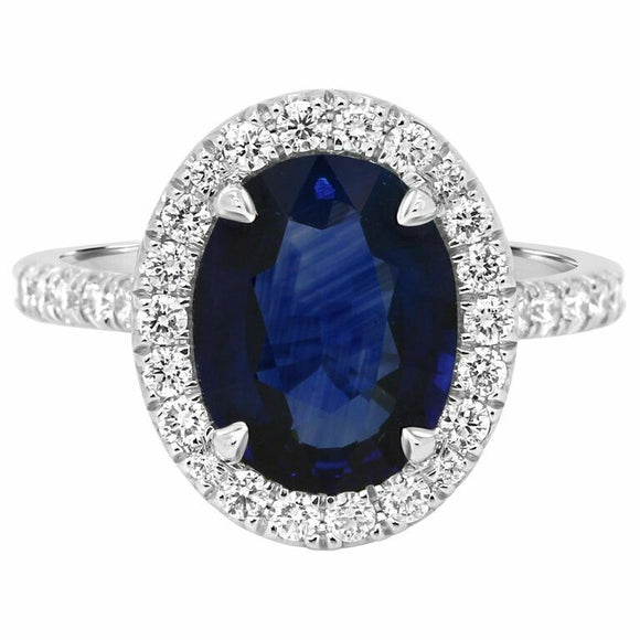 2.1ct Oval Cut Blue Sapphire Engagement Ring Halo Solitaire 14k WhiteGold Finish