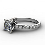 1.3ct Princess Cut Diamond Accent Band Engagement Ring 14k White Gold Finish