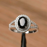 2.7ct Engagement Ring Oval Cut Black Diamond Dual Halo 14k White Gold Finish