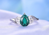 2ct Pear Cut Green Emerald Engagement Ring Flower Leaf Design 14k WhiteGold Over