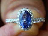 2.4ct Engagement Ring Oval Blue Sapphire Round Accent Halo 14k White Gold Finish