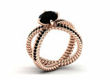 Braided Open Split Shank Ring 2ct Round Cut Black Diamond 14k Rose Gold Finish