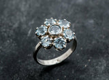 2.8ct Engagement Ring Round Blue Aquamarine Floral Cluster 14k White Gold Finish