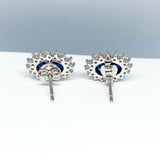 2Ct Oval Cut Blue Sapphire Diamond Flower Halo Stud Earrings 14K White Gold Over