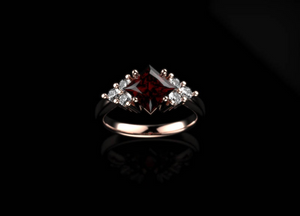 2ct Princess Cut Red Garnet Engagement Ring 14k Rose Gold Finish Unique Design