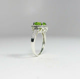 1.5ct Round Cut Green Peridot Engagement Ring 14k White Gold Over Halo Solitaire