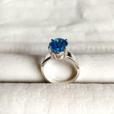 2ct Engagement Ring Oval Cut Blue Topaz Solitaire Women 14k White Gold Finish