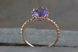 1ct Round Cut Purple Amethyst Solitaire Floral Rope Band Ring 14k Rose Gold Over