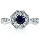 4Ct Round Cut Blue Sapphire Milgrain Vintage Engagement Ring 14K White Gold Over