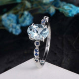 2ct Oval Cut Blue Aquamarine Engagement Ring Sapphire Accents 14k WhiteGold Over