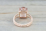 4ct Oval Cut Peach Morganite Solitaire Split Beaded Band Ring 14k Rose Gold Over