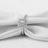 1.7ct Princess Cut Diamond Halo Solitaire Engagement Ring 14k White Gold Finish