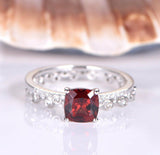 2ct Cushion Cut Red Garnet Bridal Set Women Engagement Ring 14k WhiteGold Finish