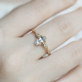 1ct Oval Cut Blue Aquamarine Solitaire with Accent Ring 14k Yellow Gold Finish