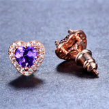 2ct Heart Cut Purple Amethyst Halo Heart Shape Stud Earrings 14k RoseGold Finish