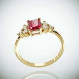 2Ct Emerald Cut Pink Ruby Engagement Ring 14K Yellow Gold Finish Diamond Accents