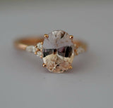 1.1ct Oval Cut Peach Morganite Pear Accent Engagement Ring 14k White Gold Finish