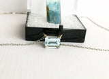 1ct Emerald Cut Blue Aquamarine Pendant with Chain Solitaire 14k White Gold Over